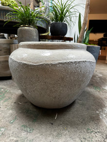  Volcanic White Round Low Planter | Large