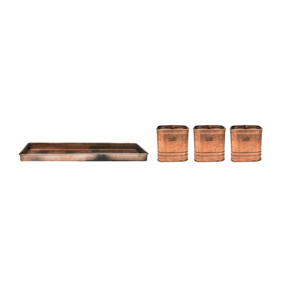 Outdoor Copper Set of 3 Herb Planters With Tray